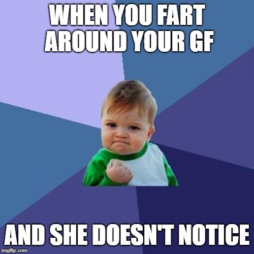 Success Kid | WHEN YOU FART AROUND YOUR GF; AND SHE DOESN'T NOTICE | image tagged in memes,success kid | made w/ Imgflip meme maker