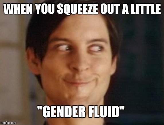 Spiderman Peter Parker Meme | WHEN YOU SQUEEZE OUT A LITTLE "GENDER FLUID" | image tagged in memes,spiderman peter parker | made w/ Imgflip meme maker
