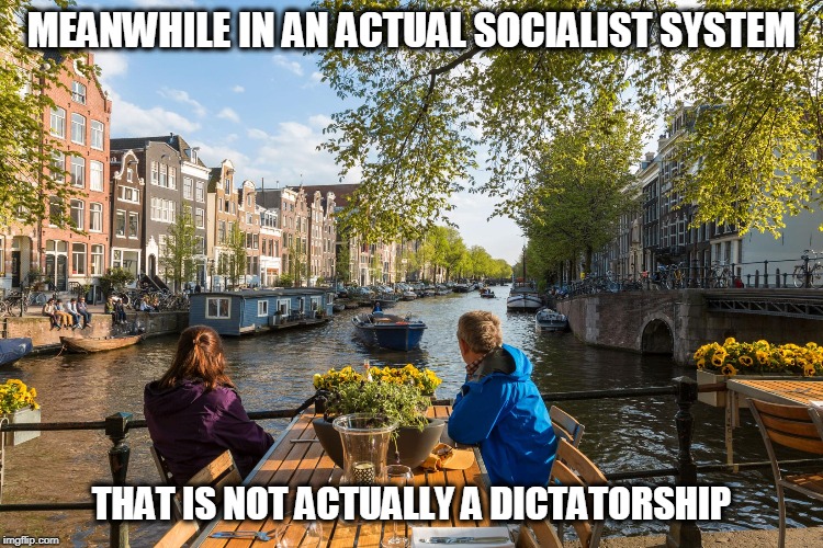 MEANWHILE IN AN ACTUAL SOCIALIST SYSTEM THAT IS NOT ACTUALLY A DICTATORSHIP | made w/ Imgflip meme maker