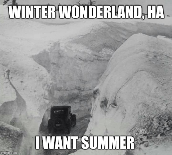 It is time to consider a ban on winter |  WINTER WONDERLAND, HA; I WANT SUMMER | image tagged in deep snow old car | made w/ Imgflip meme maker