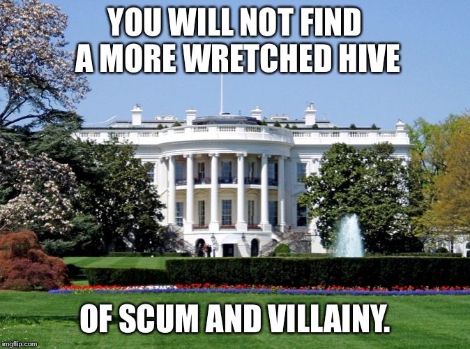 White House | YOU WILL NOT FIND A MORE WRETCHED HIVE; OF SCUM AND VILLAINY. | image tagged in white house | made w/ Imgflip meme maker