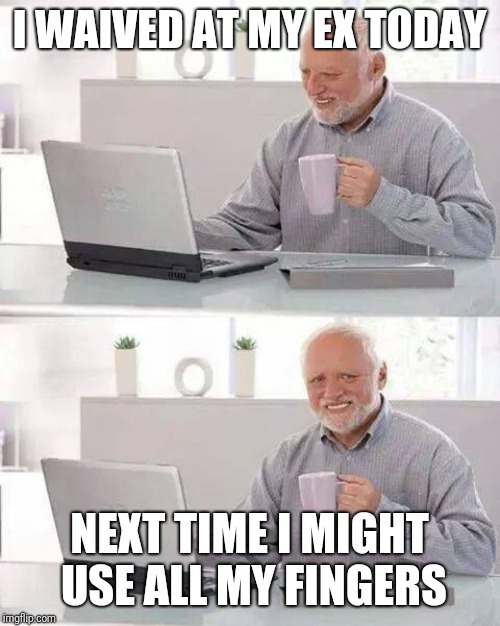 Hide the Pain Harold | I WAIVED AT MY EX TODAY; NEXT TIME I MIGHT USE ALL MY FINGERS | image tagged in memes,hide the pain harold | made w/ Imgflip meme maker