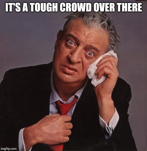 Rodney Dangerfield | IT'S A TOUGH CROWD OVER THERE | image tagged in rodney dangerfield | made w/ Imgflip meme maker