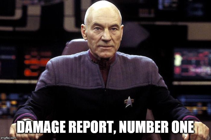 Captain Picard Damage Report | DAMAGE REPORT, NUMBER ONE | image tagged in captain picard damage report | made w/ Imgflip meme maker