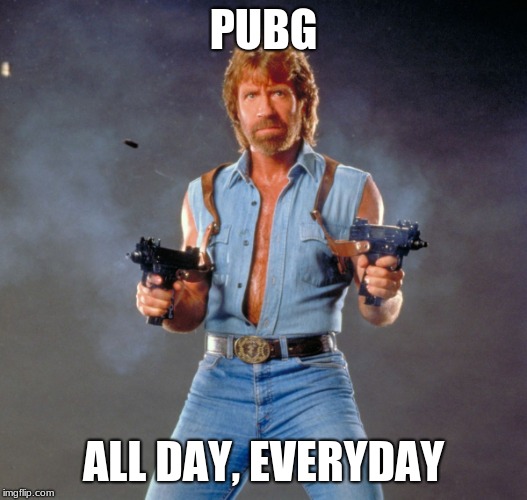 Chuck Norris Guns Meme | PUBG; ALL DAY, EVERYDAY | image tagged in memes,chuck norris guns,chuck norris | made w/ Imgflip meme maker