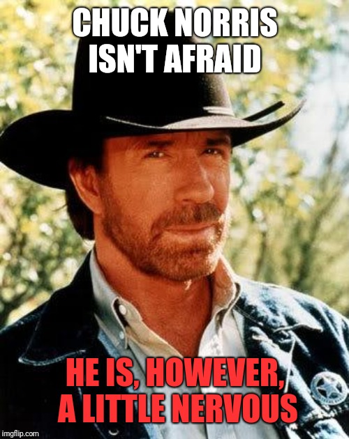 Chuck Norris Meme | CHUCK NORRIS ISN'T AFRAID HE IS, HOWEVER, A LITTLE NERVOUS | image tagged in memes,chuck norris | made w/ Imgflip meme maker
