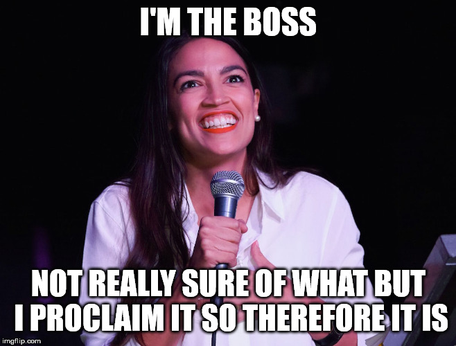 AOC Crazy |  I'M THE BOSS; NOT REALLY SURE OF WHAT BUT I PROCLAIM IT SO THEREFORE IT IS | image tagged in aoc crazy | made w/ Imgflip meme maker