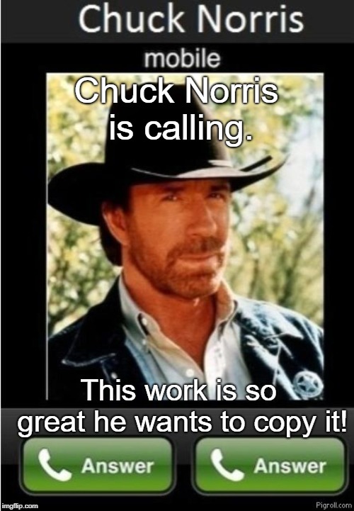 chuck norris expects an answer  | Chuck Norris is calling. This work is so great he wants to copy it! | image tagged in chuck norris expects an answer | made w/ Imgflip meme maker
