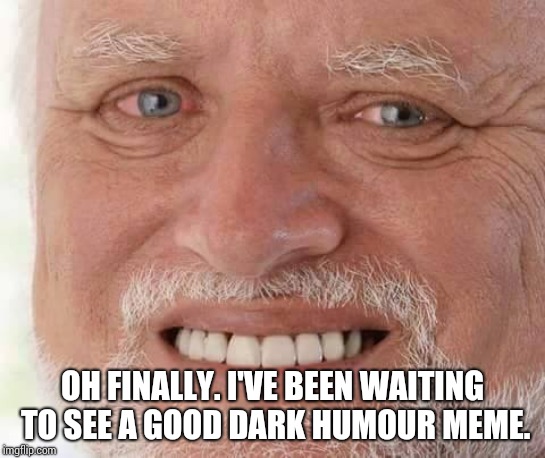 harold smiling | OH FINALLY. I'VE BEEN WAITING TO SEE A GOOD DARK HUMOUR MEME. | image tagged in harold smiling | made w/ Imgflip meme maker