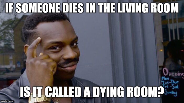 Roll Safe Think About It Meme | IF SOMEONE DIES IN THE LIVING ROOM; IS IT CALLED A DYING ROOM? | image tagged in memes,roll safe think about it | made w/ Imgflip meme maker