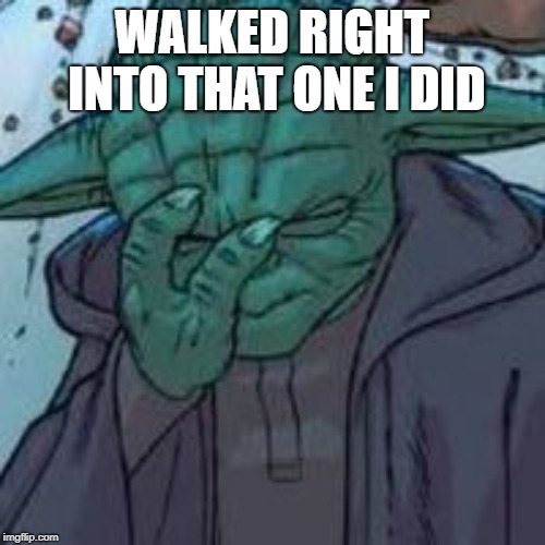 yoda facepalm | WALKED RIGHT INTO THAT ONE I DID | image tagged in yoda facepalm | made w/ Imgflip meme maker