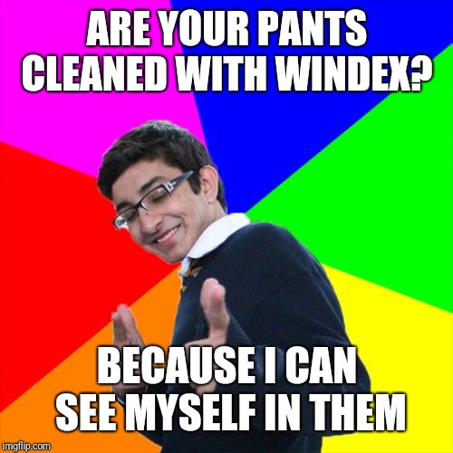 Subtle Pickup Liner Meme | ARE YOUR PANTS CLEANED WITH WINDEX? BECAUSE I CAN SEE MYSELF IN THEM | image tagged in memes,subtle pickup liner | made w/ Imgflip meme maker