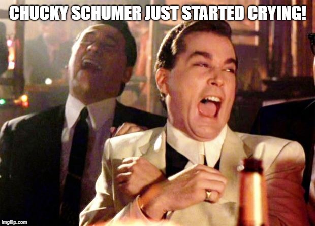Goodfellas Laugh | CHUCKY SCHUMER JUST STARTED CRYING! | image tagged in goodfellas laugh | made w/ Imgflip meme maker