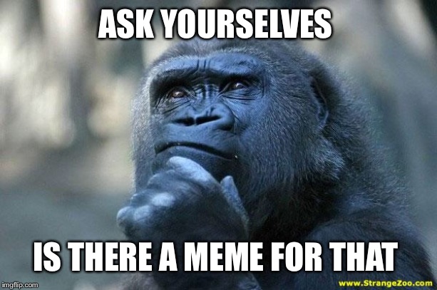 Deep Thoughts | ASK YOURSELVES; IS THERE A MEME FOR THAT | image tagged in deep thoughts | made w/ Imgflip meme maker