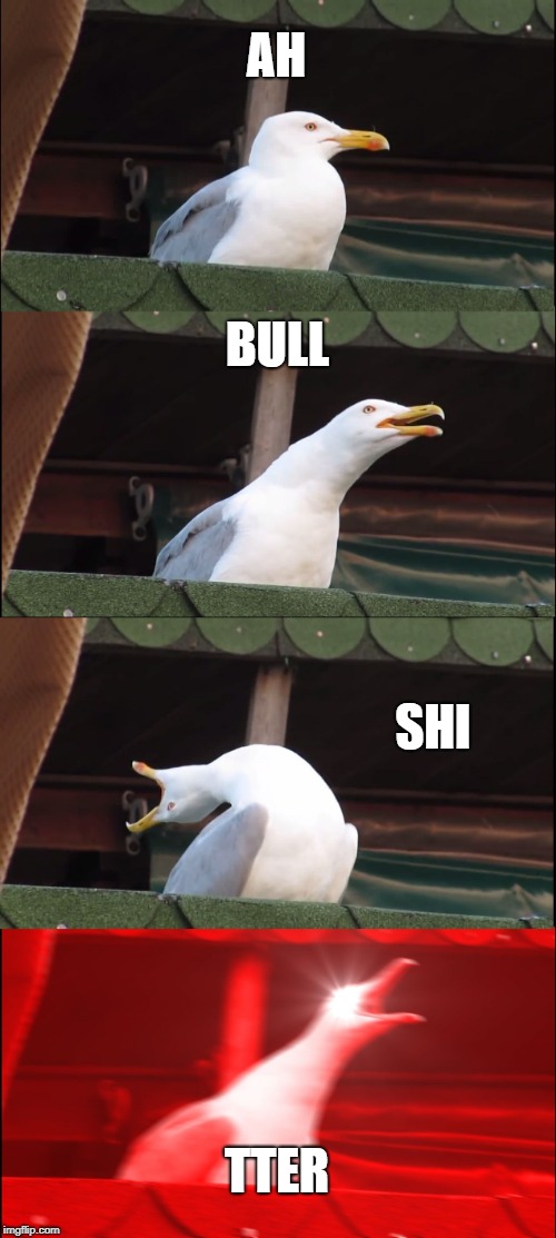 Inhaling Seagull | AH; BULL; SHI; TTER | image tagged in memes,inhaling seagull | made w/ Imgflip meme maker