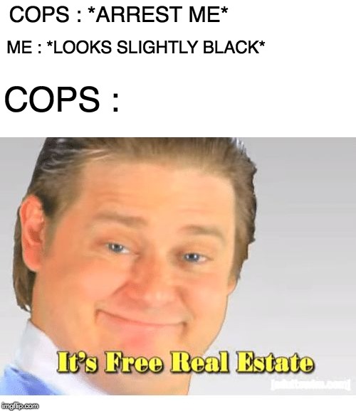It's Free Real Estate | ME : *LOOKS SLIGHTLY BLACK*; COPS : *ARREST ME*; COPS : | image tagged in it's free real estate,memes,funny,racism,white cops,arrest | made w/ Imgflip meme maker