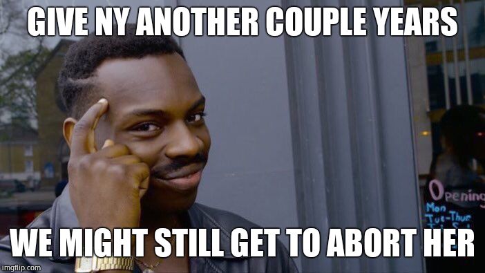 Roll Safe Think About It Meme | GIVE NY ANOTHER COUPLE YEARS WE MIGHT STILL GET TO ABORT HER | image tagged in memes,roll safe think about it | made w/ Imgflip meme maker
