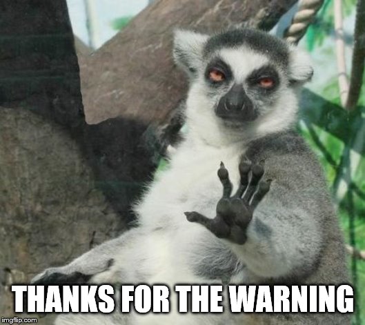 Stoner Lemur Meme | THANKS FOR THE WARNING | image tagged in memes,stoner lemur | made w/ Imgflip meme maker