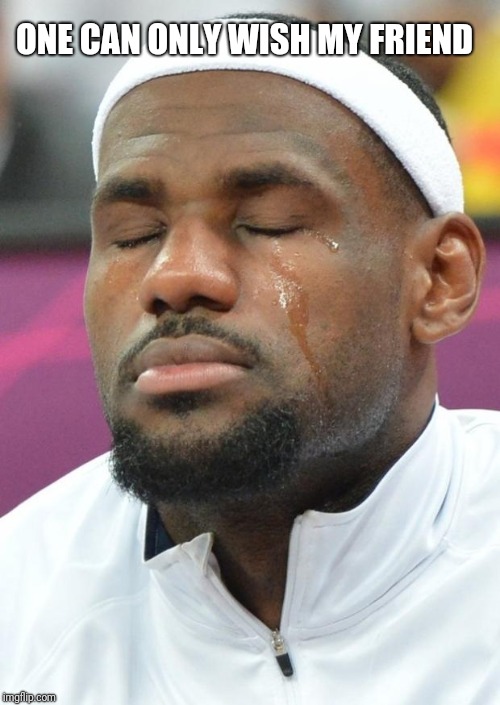 lebron james crying | ONE CAN ONLY WISH MY FRIEND | image tagged in lebron james crying | made w/ Imgflip meme maker