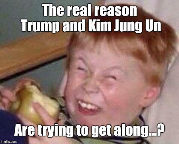 Apple eating kid | The real reason Trump and Kim Jung Un; Are trying to get along...? | image tagged in apple eating kid | made w/ Imgflip meme maker