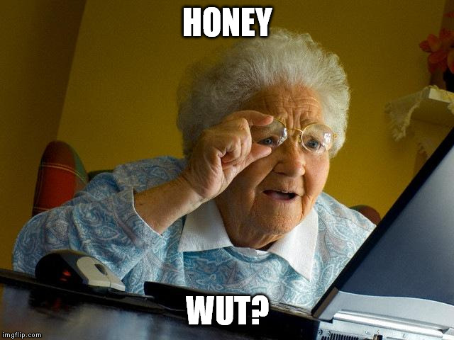Grandma Finds The Internet | HONEY; WUT? | image tagged in memes,grandma finds the internet | made w/ Imgflip meme maker