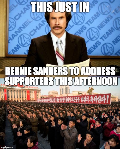 THIS JUST IN; BERNIE SANDERS TO ADDRESS SUPPORTERS THIS AFTERNOON | image tagged in breaking news | made w/ Imgflip meme maker