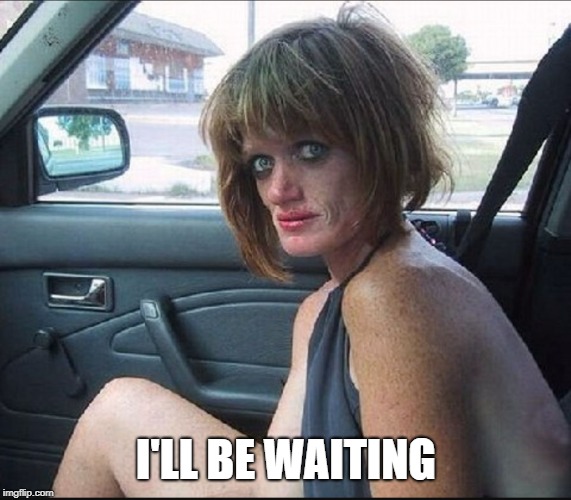 crack whore hooker | I'LL BE WAITING | image tagged in crack whore hooker | made w/ Imgflip meme maker