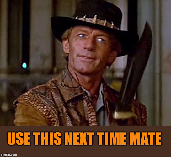 Crocodile Dundee Knife | USE THIS NEXT TIME MATE | image tagged in crocodile dundee knife | made w/ Imgflip meme maker