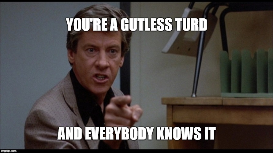 YOU'RE A GUTLESS TURD; AND EVERYBODY KNOWS IT | image tagged in mr vernon | made w/ Imgflip meme maker