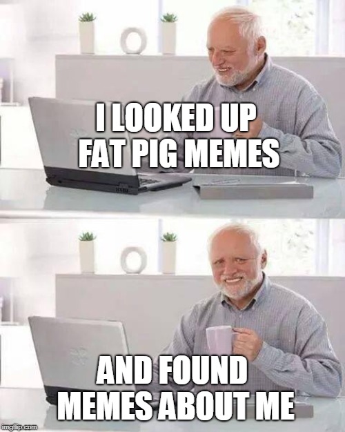 Hide the Pain Harold | I LOOKED UP FAT PIG MEMES; AND FOUND MEMES ABOUT ME | image tagged in memes,hide the pain harold | made w/ Imgflip meme maker