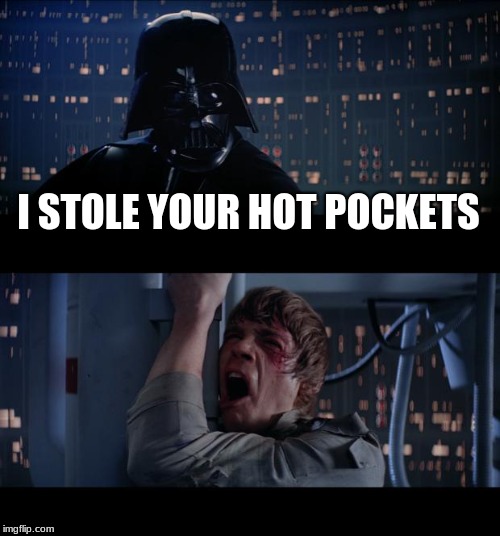 Star Wars No Meme | I STOLE YOUR HOT POCKETS | image tagged in memes,star wars no | made w/ Imgflip meme maker