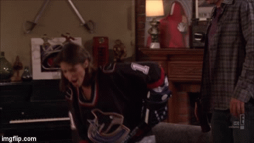Aldrin with the glove save and a beauty | GLOVE SAVE AND A BEAUTY | image tagged in gifs,himym,hockey,robin | made w/ Imgflip video-to-gif maker