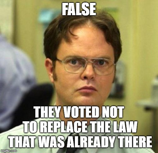 False | FALSE THEY VOTED NOT TO REPLACE THE LAW THAT WAS ALREADY THERE | image tagged in false | made w/ Imgflip meme maker
