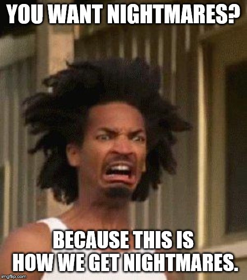 Disgusted Face | YOU WANT NIGHTMARES? BECAUSE THIS IS HOW WE GET NIGHTMARES. | image tagged in disgusted face | made w/ Imgflip meme maker