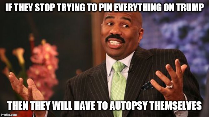 Steve Harvey Meme | IF THEY STOP TRYING TO PIN EVERYTHING ON TRUMP THEN THEY WILL HAVE TO AUTOPSY THEMSELVES | image tagged in memes,steve harvey | made w/ Imgflip meme maker