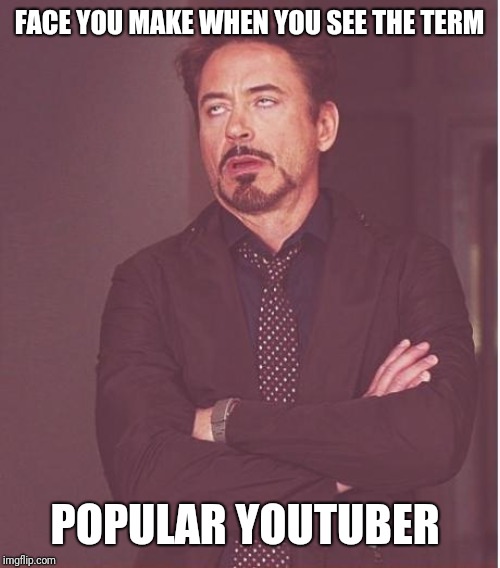 Famous YouTubers - Kings of a Niche topic. | FACE YOU MAKE WHEN YOU SEE THE TERM; POPULAR YOUTUBER | image tagged in memes,face you make robert downey jr | made w/ Imgflip meme maker