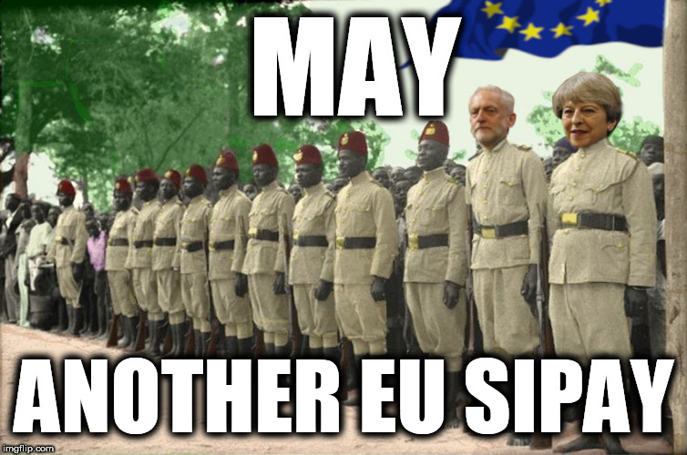 Treason May, the Sipay | MAY; ANOTHER EU SIPAY | image tagged in teresa may,treason may,eu fascism,eu globalists,eu sipays,traitors | made w/ Imgflip meme maker