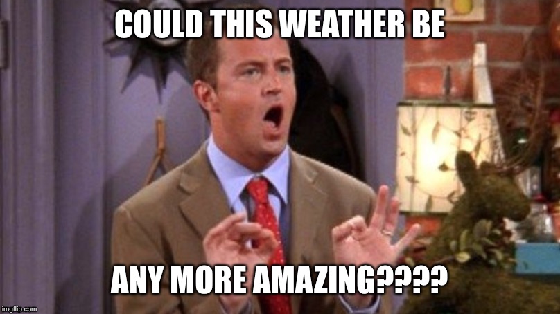 Ha | COULD THIS WEATHER BE; ANY MORE AMAZING???? | image tagged in friends | made w/ Imgflip meme maker