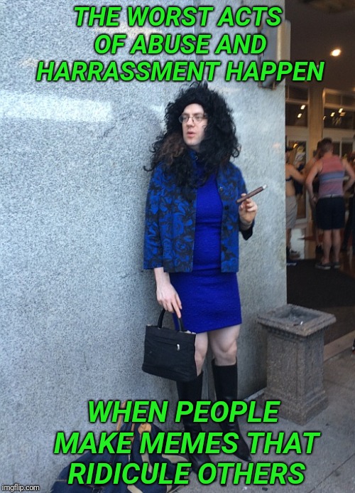 These memes should bring FELONY CHARGES. | THE WORST ACTS OF ABUSE AND HARRASSMENT HAPPEN; WHEN PEOPLE MAKE MEMES THAT RIDICULE OTHERS | image tagged in trans,memes,transgender | made w/ Imgflip meme maker