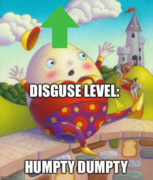 Humpty Dumpty | DISGUSE LEVEL: HUMPTY DUMPTY | image tagged in humpty dumpty | made w/ Imgflip meme maker