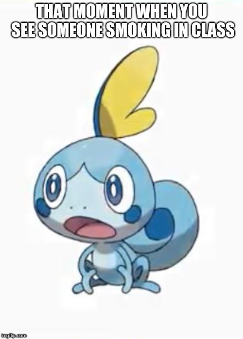  THAT MOMENT WHEN YOU SEE SOMEONE SMOKING IN CLASS | image tagged in suprised sobble | made w/ Imgflip meme maker