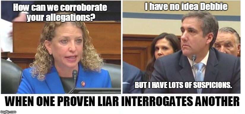 Debbie & Michael: A match made in hell | BUT I HAVE LOTS OF SUSPICIONS. | image tagged in debbie wasserman schultz,michael cohen,liars | made w/ Imgflip meme maker