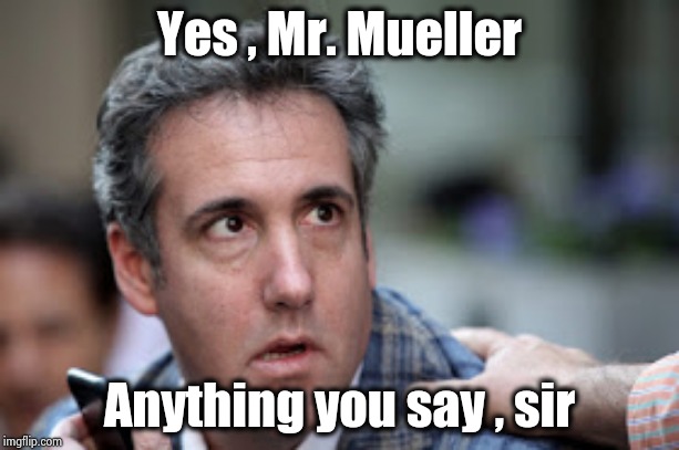 The welp of a beaten curr | Yes , Mr. Mueller; Anything you say , sir | image tagged in michael cohen,agent smith,submissions,witch hunt | made w/ Imgflip meme maker