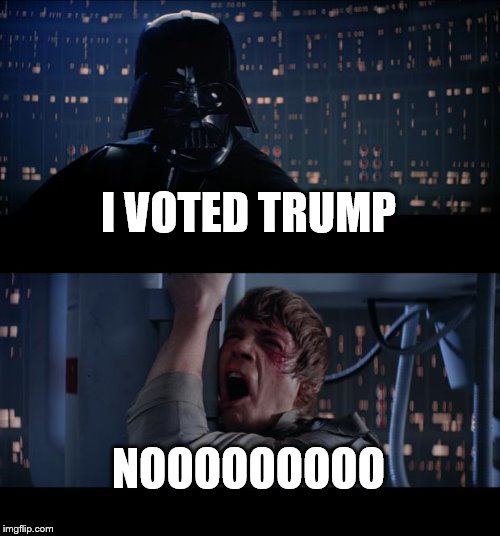 Star Wars No Meme | I VOTED TRUMP; NOOOOOOOOO | image tagged in memes,star wars no | made w/ Imgflip meme maker
