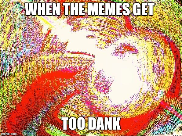 Deep fried hell | WHEN THE MEMES GET; TOO DANK | image tagged in deep fried hell | made w/ Imgflip meme maker