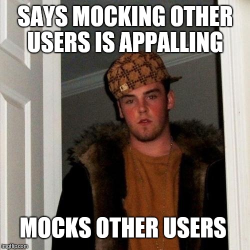 Scumbag Steve Meme | SAYS MOCKING OTHER USERS IS APPALLING MOCKS OTHER USERS | image tagged in memes,scumbag steve | made w/ Imgflip meme maker