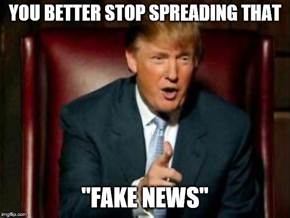 Donald Trump | YOU BETTER STOP SPREADING THAT "FAKE NEWS" | image tagged in donald trump | made w/ Imgflip meme maker