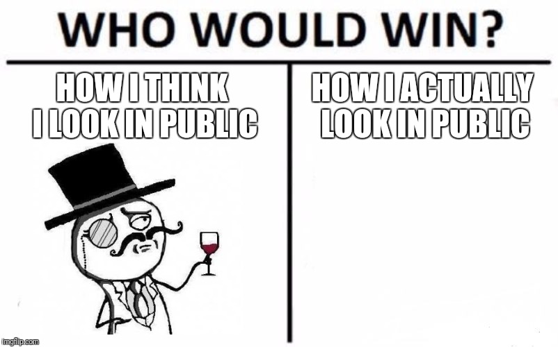 Who Would Win? Meme | HOW I THINK I LOOK IN PUBLIC; HOW I ACTUALLY LOOK IN PUBLIC | image tagged in memes,who would win | made w/ Imgflip meme maker