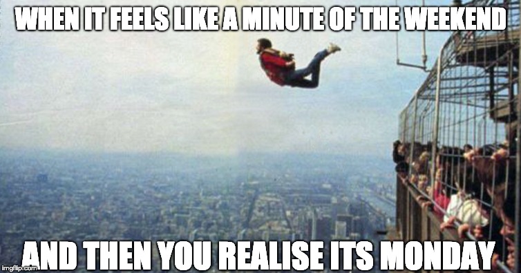 bye weekend | WHEN IT FEELS LIKE A MINUTE OF THE WEEKEND; AND THEN YOU REALISE ITS MONDAY | image tagged in suicide | made w/ Imgflip meme maker