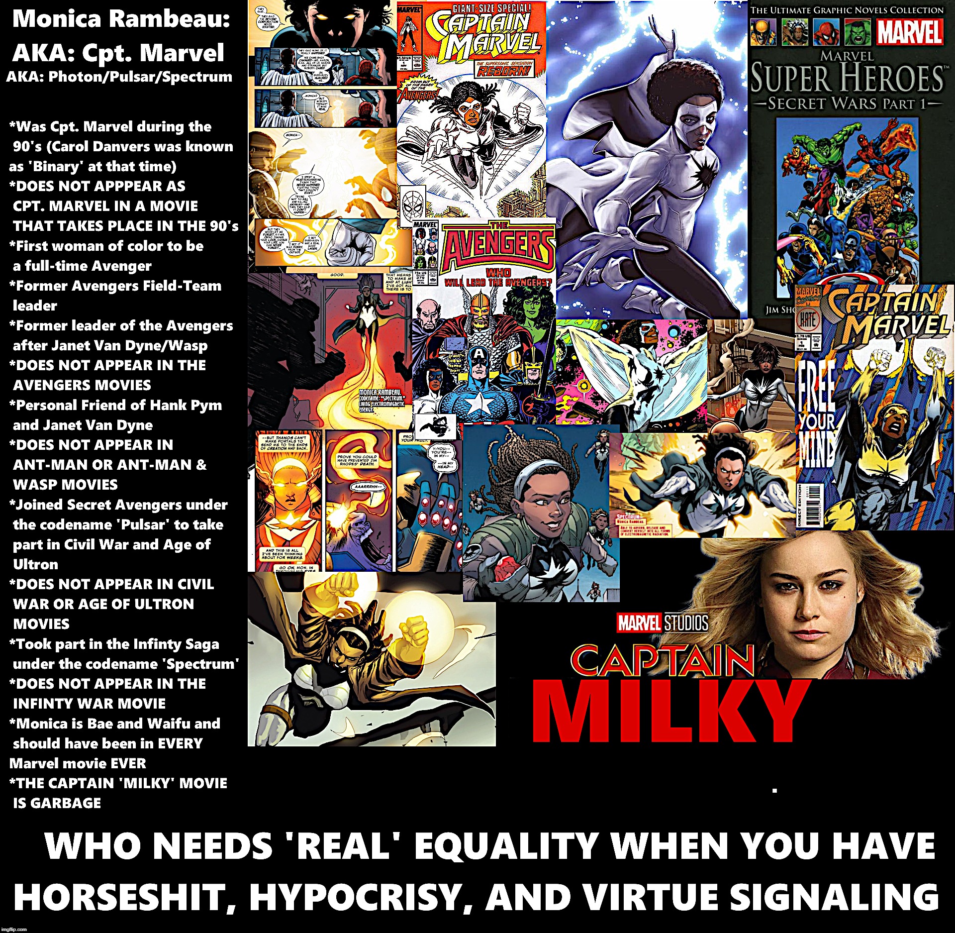 Captain 'Milky' | . | image tagged in equi-bean-ium,marvel,captain marvel,mcu,hypocrisy,captain milky | made w/ Imgflip meme maker